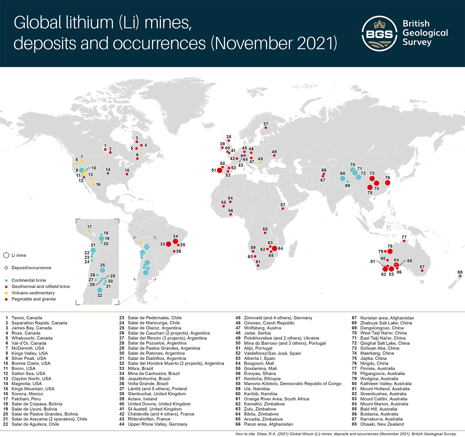 Download the Global lithium (Li) mines, deposits and occurrences map.